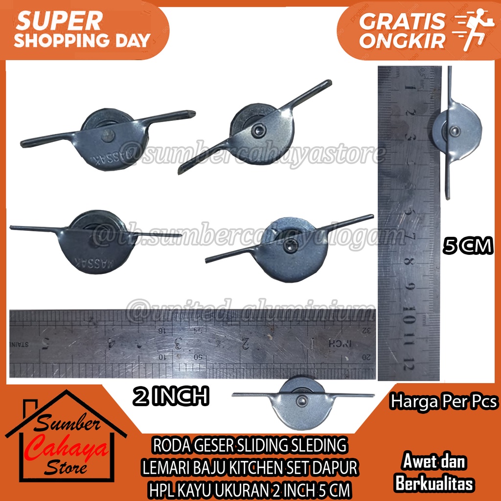 RODA SLIDING GESER UKURAN 2 INCHI 5CM SLEDING LEMARI BAJU KITCHEN SET DAPUR HPL KAYU RODAA KACA SHOW