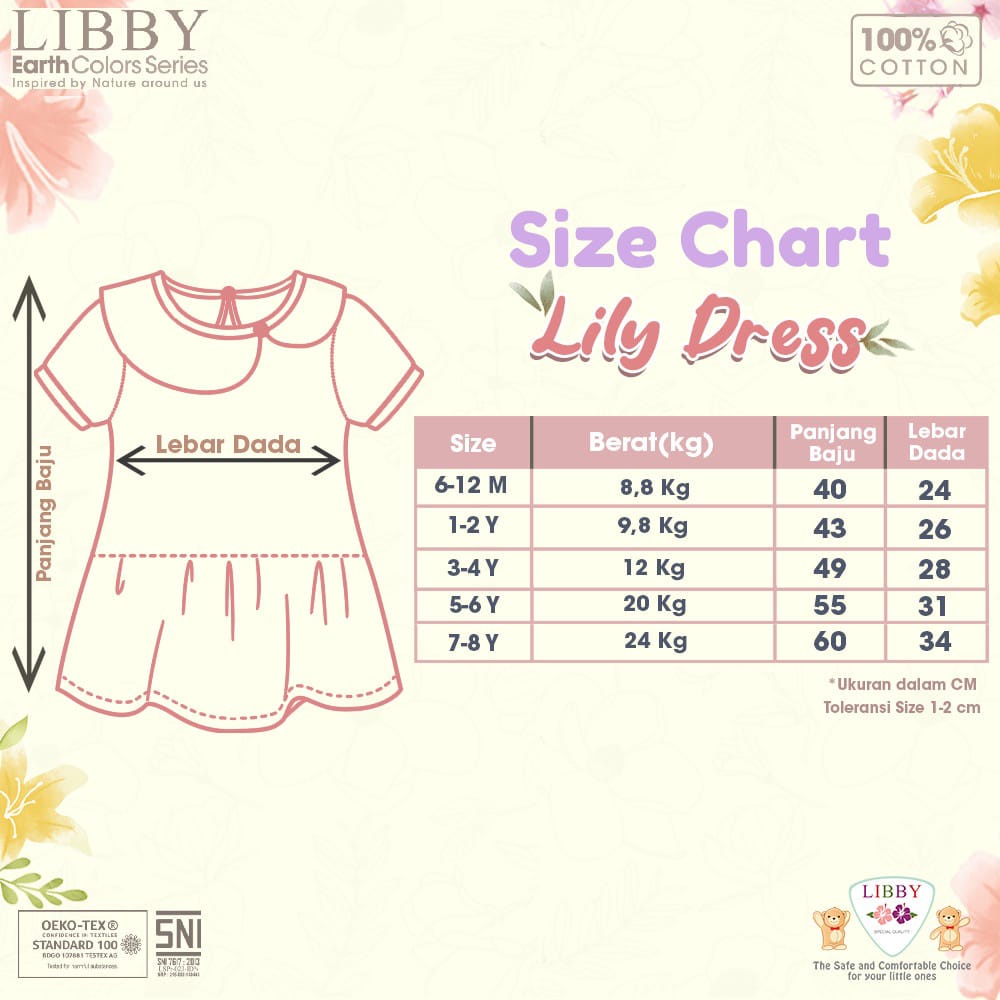 Libby 1 Pcs Lily Dress Bayi / Anak 6-12 Bulan, 1-2 Tahun / Perlengkapan Bayi / Dress Libby