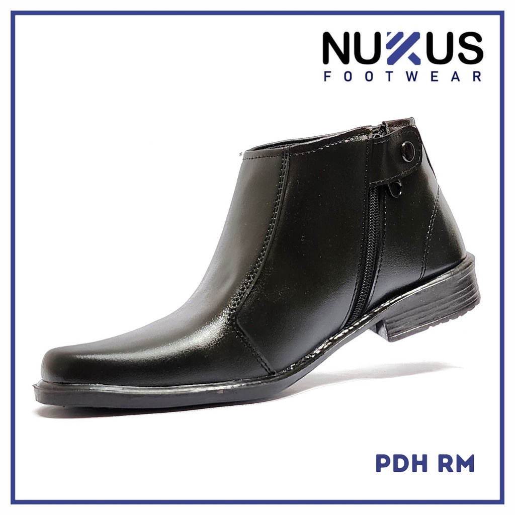 Sepatu Pantofel Pria PDH Resleting Kulit Sintetis Hitam - PDH RM