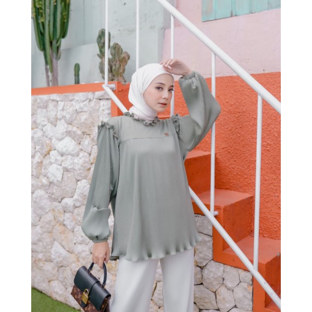 Atasan Wanita Blus Plisket Lengan Panjang Polos Wanita Jimny