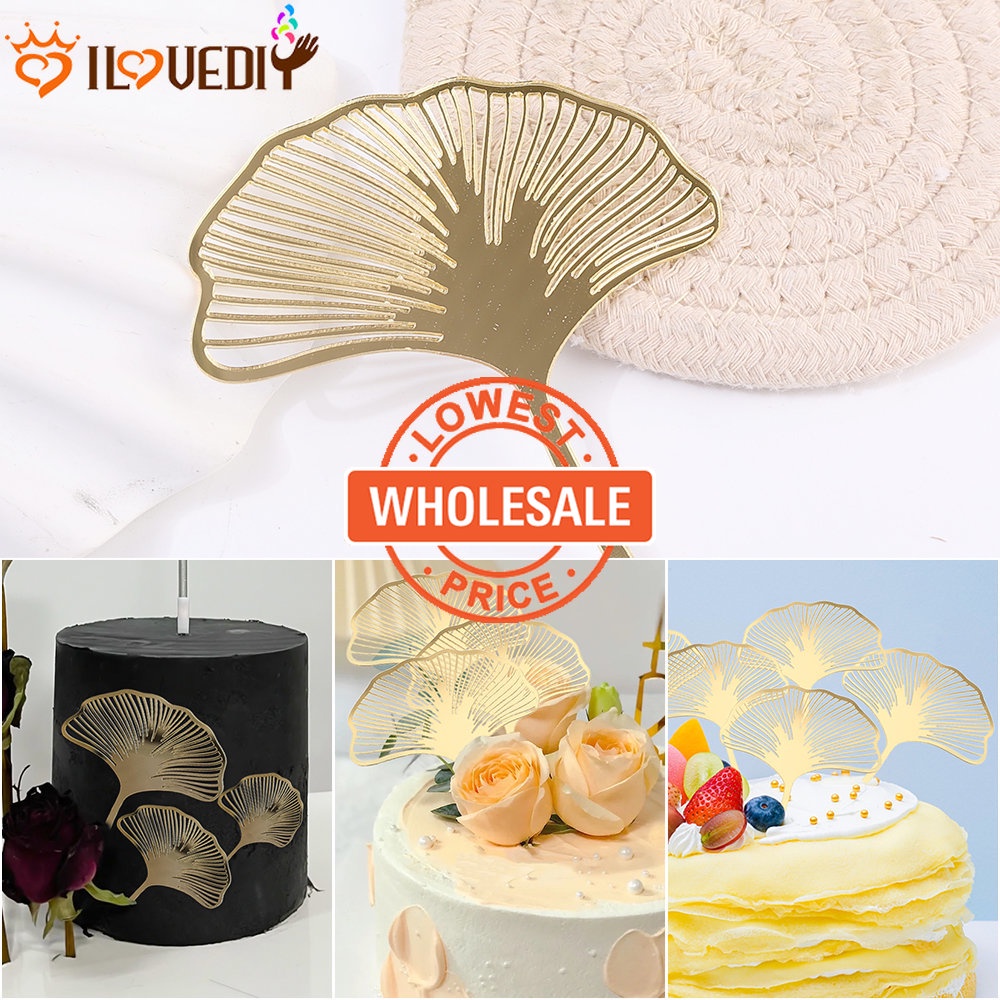 [Harga Grosir] Ginkgo Leaves Cake Topper Muffin Hiasan Es Krim Golden Akrilik Insert Card Halus Dessert Decor Aksesoris Untuk Perayaan Pernikahan Ulang Tahun