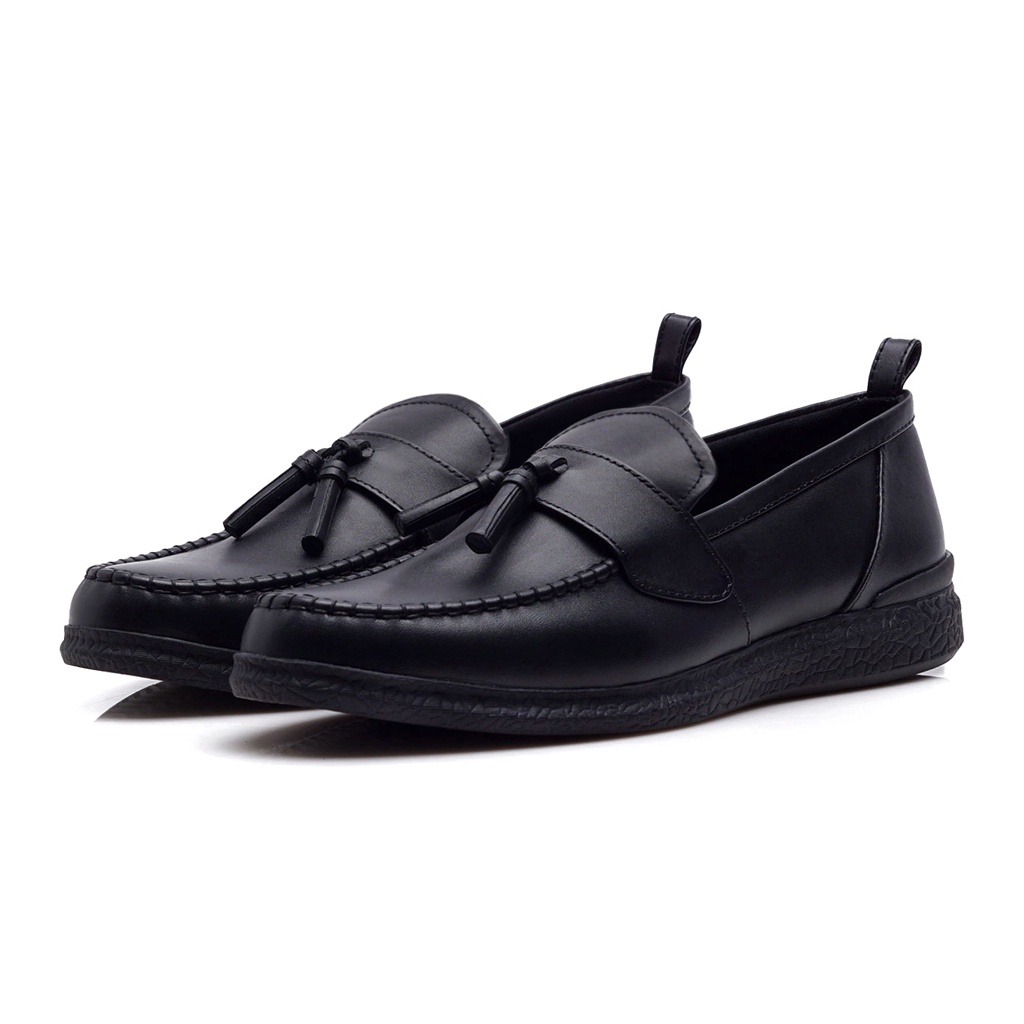 VASCO BLACK ORIGINAL x KENZIOS Sepatu Loafers Hitam Kulit Sapi Asli Pria Slip On Semi Formal Kerja Kantor Slop Pesta Wedding Kondangan Nikah Selop Kantoran Casual Penny Loafer Genuine Leather Footwear Big Size Jumbo Ukuran Besar 44 Keren Terbaru Kekinian