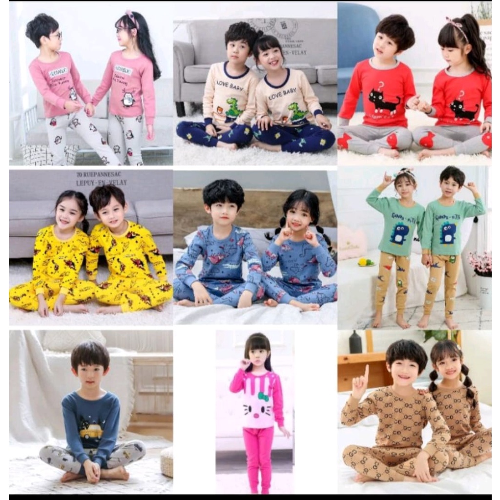 Setelan baju tidur anak motif random(3pcs) size s,size m,size l,size 6,size 8,size 10