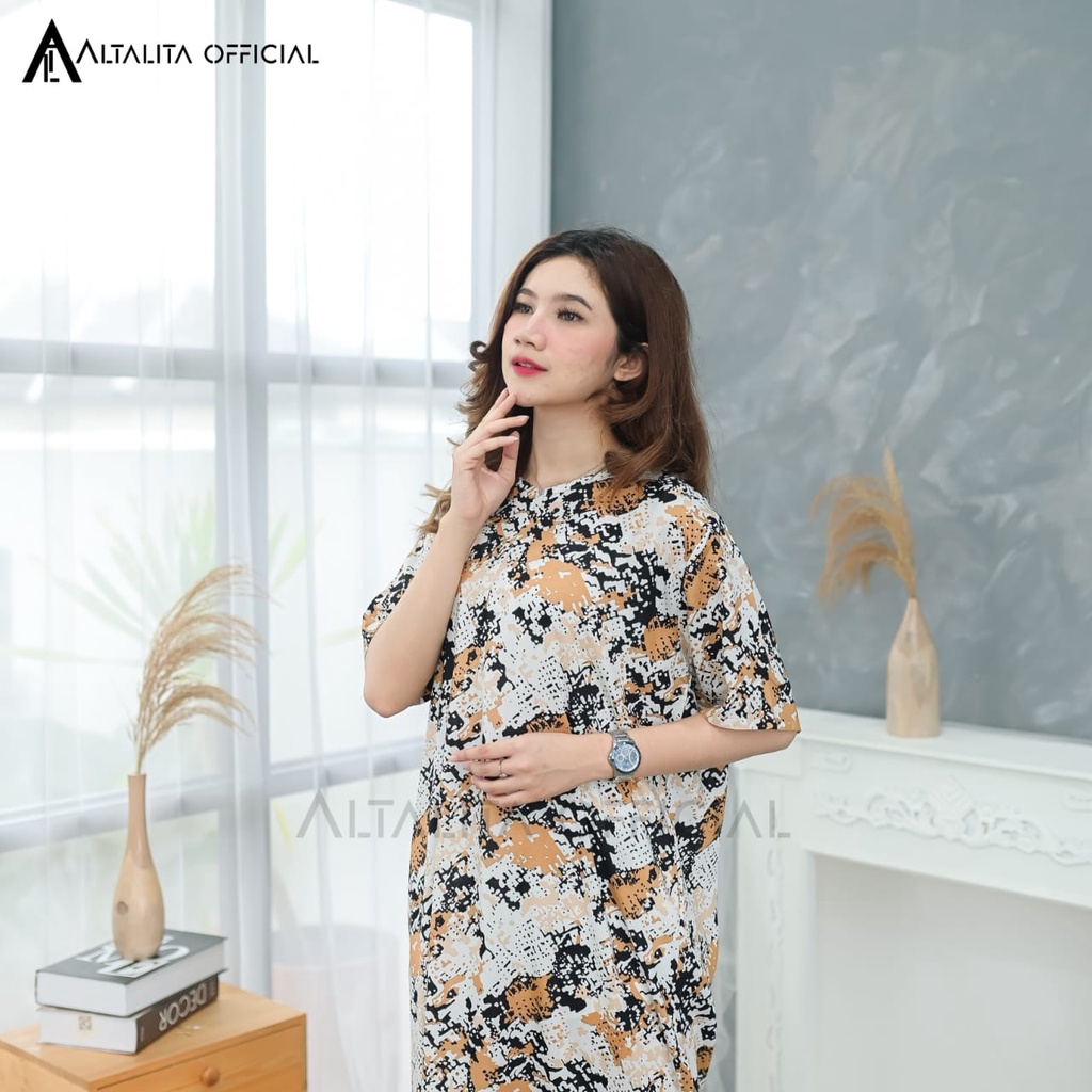 Altalita - Daster Rayon Panjang Busui Lengan Tangan Pendek Semata Kaki Motif Kekinian Jumbo LD 120 Terbaru