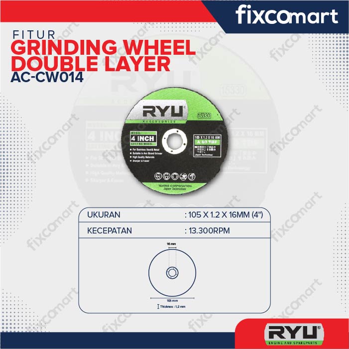 RYU Cutting Wheel Double Layer / Ryu Mata Pisau Mesin Gerinda 4 Inch