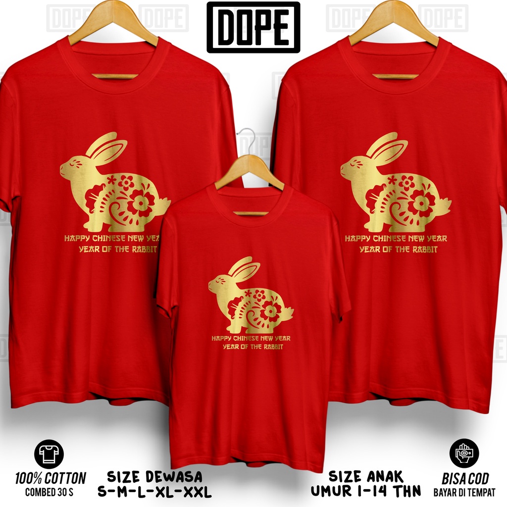 -kaossablonsaya- Kaos Baju Imlek 2023 Kelinci Rabbit IMLEK Keluarga Anak Pasangan Tahun 2023 Kelinci