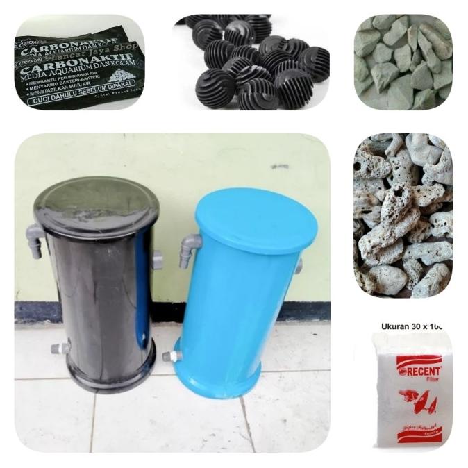 Tabung Tong Filter Kolam Ikan + Media Filter Penjernih Lengkap Komplit