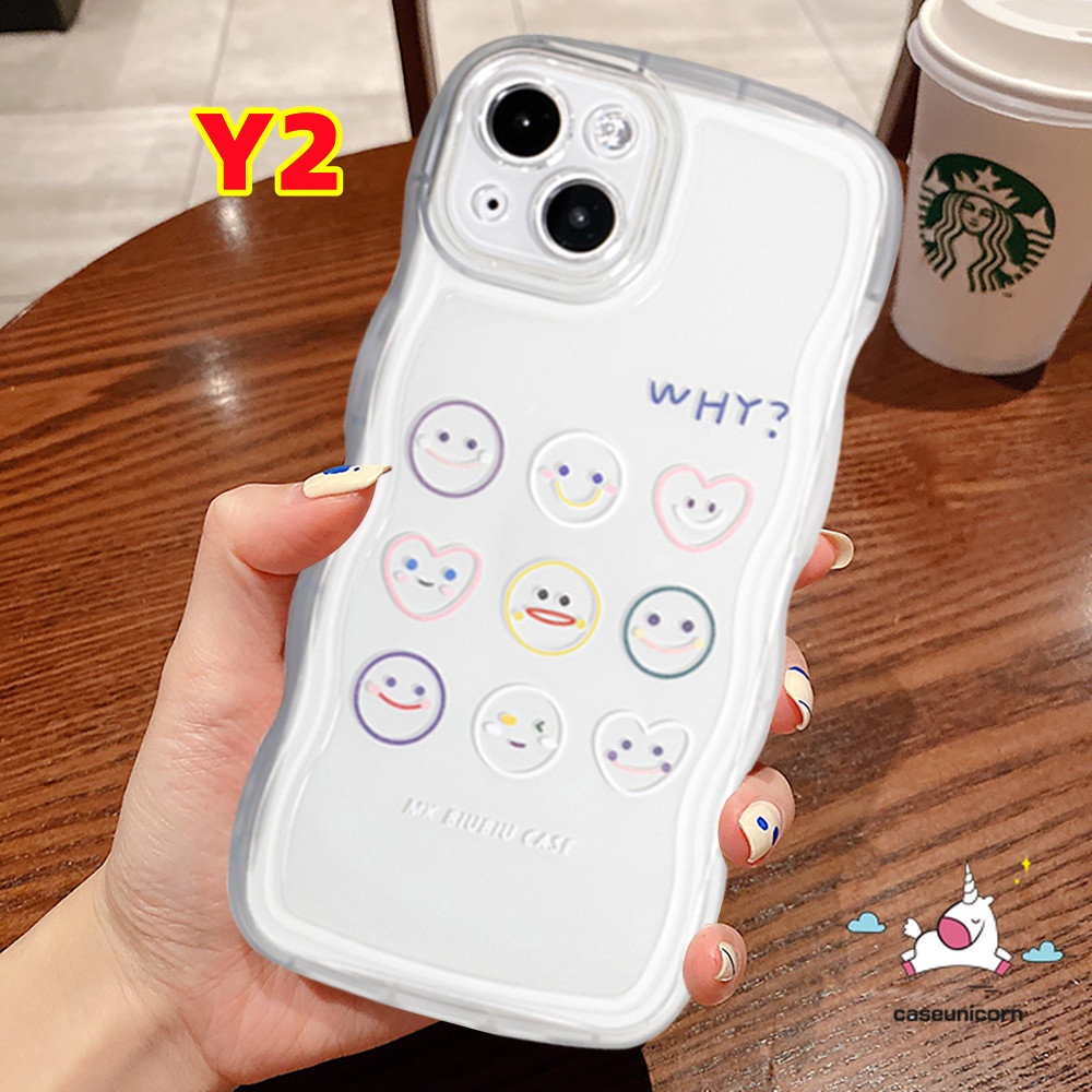 IPHONE Casing Couple Case Cocok Untuk Iphone6 6s 87plus14 11 13 12 Pro Max XR 14Plus X XS Max SE 2020motif Kartun Lucu Lucu Ekspresi Smiley Soft TPU Wavy Edge Cover