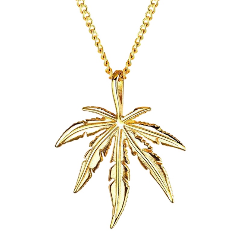 Fashion Pria Berlapis Emas Punk Hip Hop Besar Daun Maple Berlian Liontin Kalung Pria Perhiasan Rantai Perak