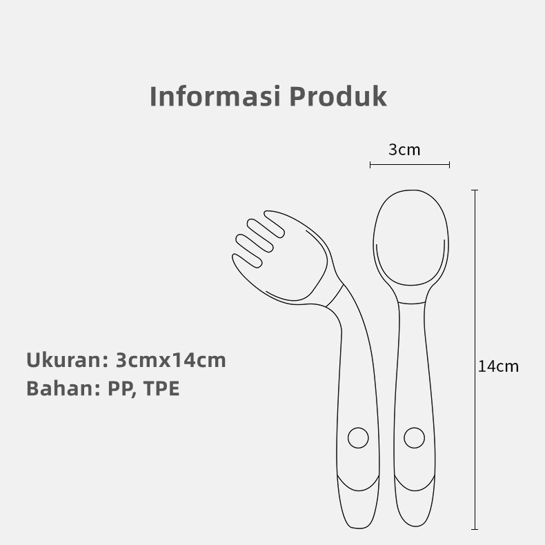 Sendok Garpu Anak PP TPE Pelaratan Makan Sendok Garpu MPASI Set 2in1 Sendok Garpu Food Grade CJ10