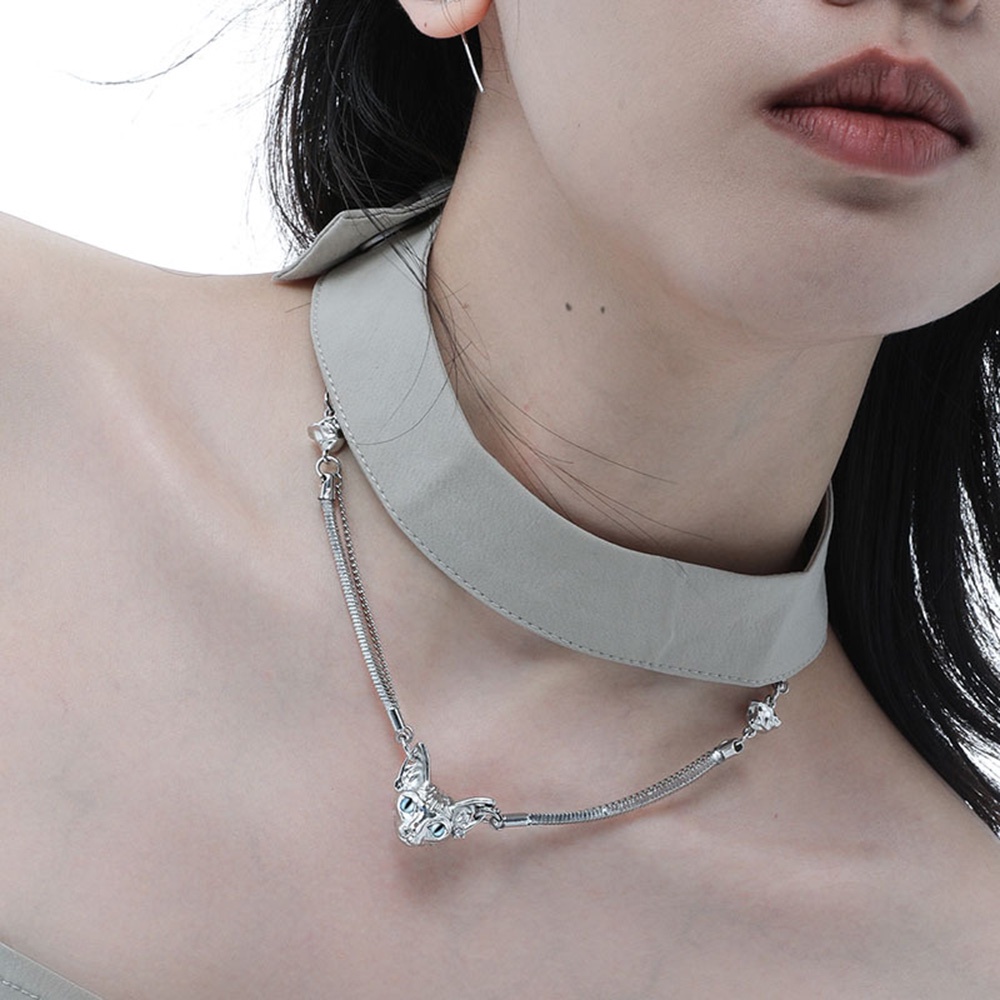 Y2k Wanita Korea ins Elegan Kepala Kucing Liontin Double layer Klavikula Rantai Choker Ringan Mewah Kalung Perhiasan