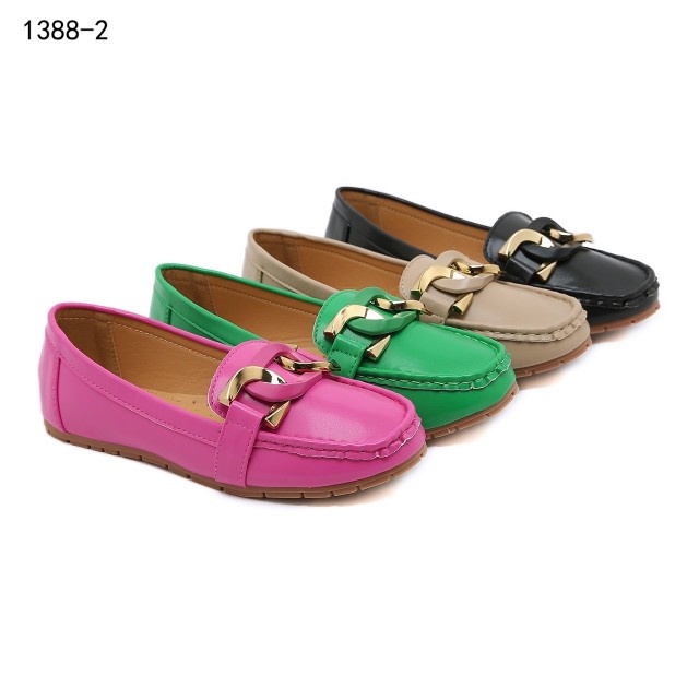 Z Leather With Chain Flat Shoes #1388-2