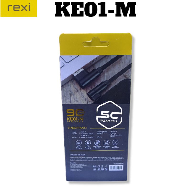 Kabel Data Micro Usb Rexi KE01-M 90 Derajat 2,4A Original Garansi Resmi