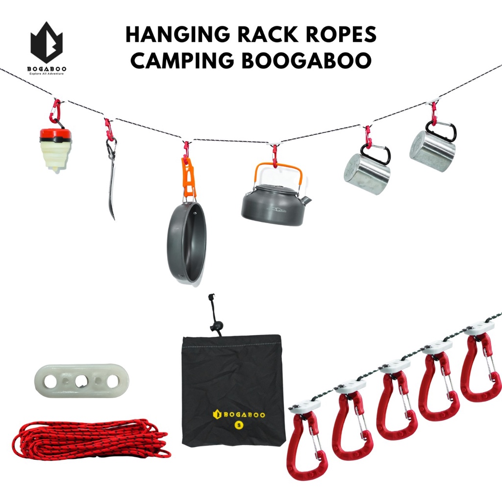 BOGABOO hanging HOOK multipurpose - jemuran - hanging rack - hanging rack ropes camping - hanging hook - guyline karabiner dan tali perusik