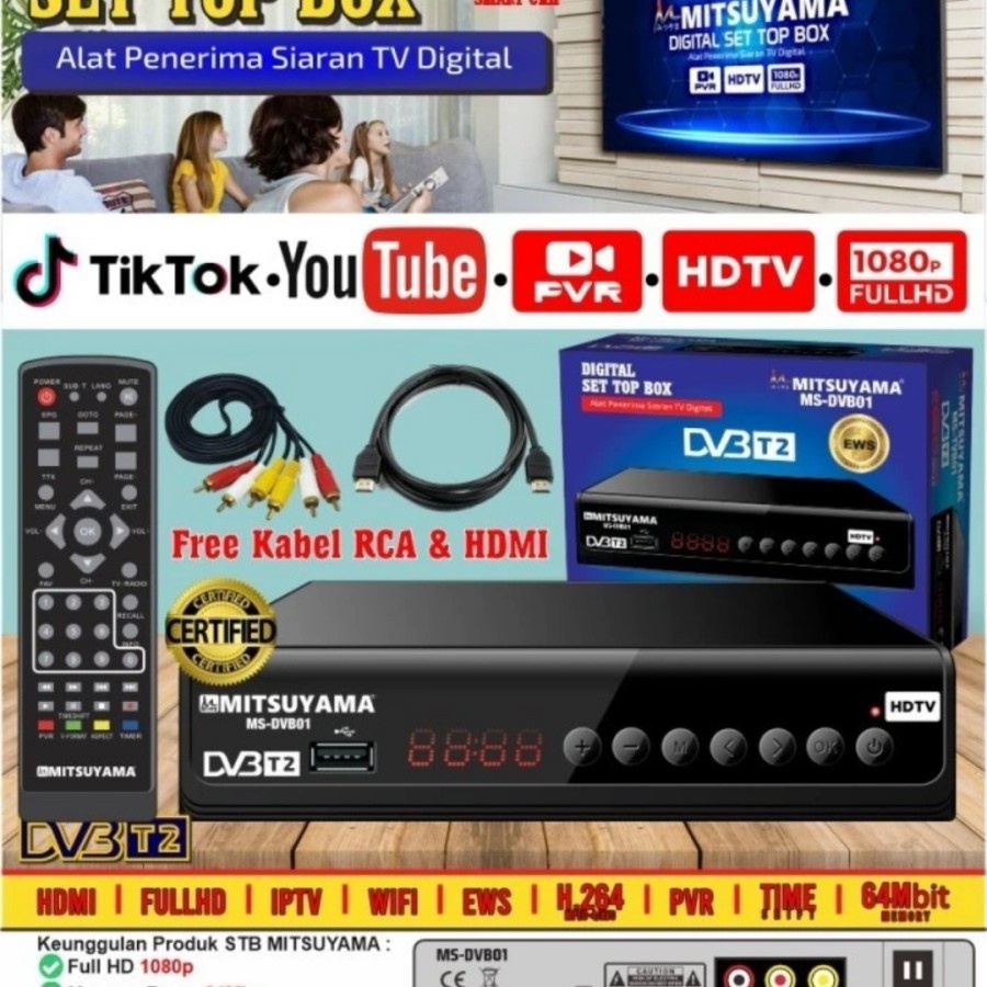 set top box tv digital Merk Mitsuyama DVB/T2 SNI MS-DVB01 bisa youtube