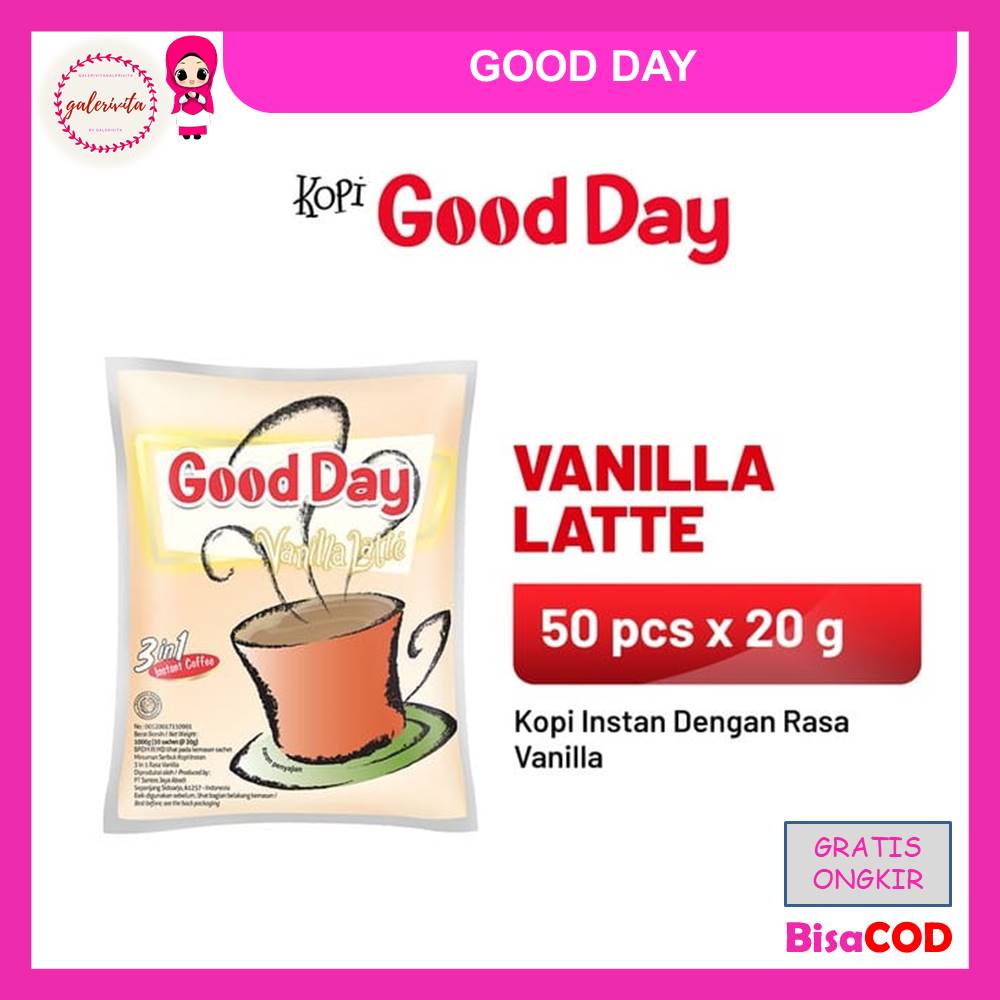 

Good Day Vanilla Latte 1 Bag ( Isi 50 Pcs x 20 Gram )