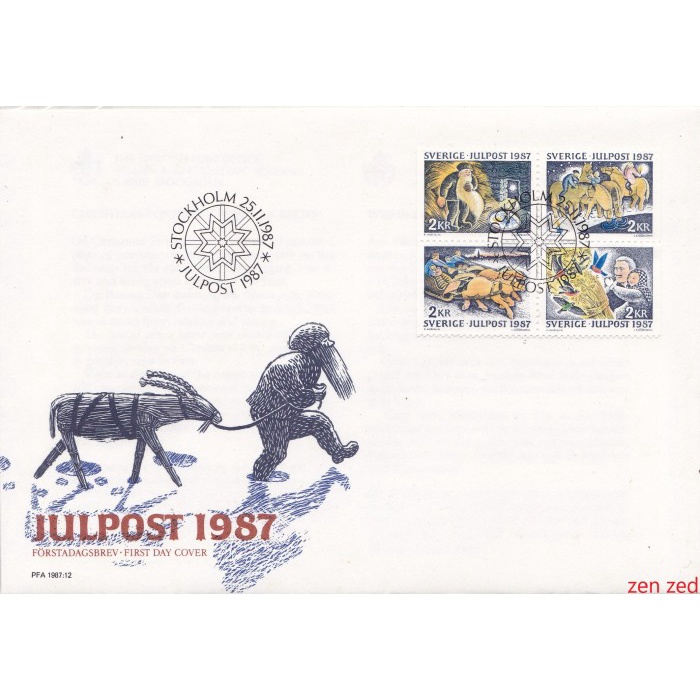 

A461 Prangko Swedia FDC 1987 Christmas Post 1 Pcs