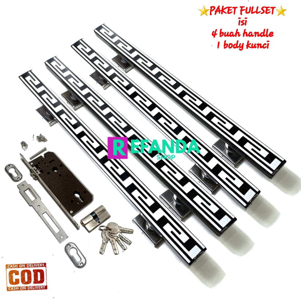 2set gagang pull handle pintu lengkap slot rumah kunci untuk daun pintu 2 pintu depan model kupu tar