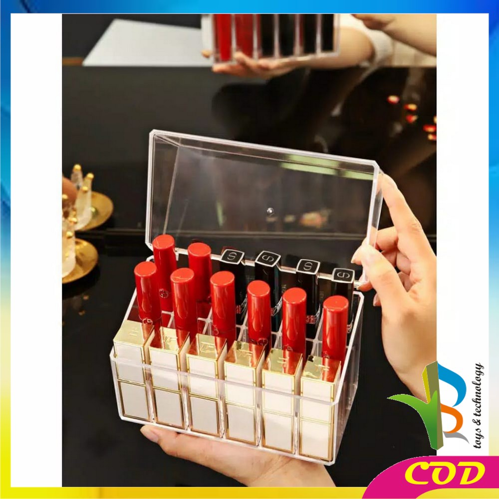 RB-K14 Kotak Lipstik Model Handle 18 Slot / Rak Organizer Kosmetik Tempat Lipstik Bahan Acrylic