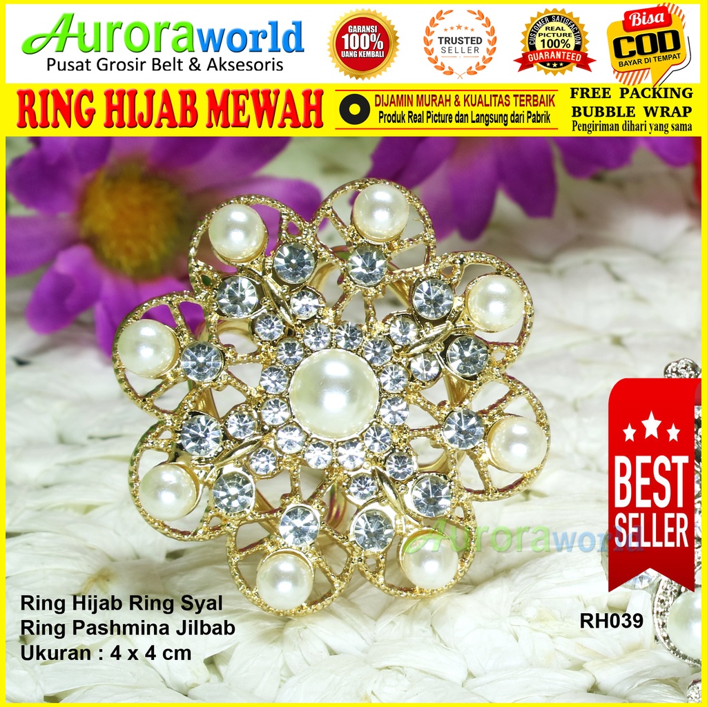 Auroraworld Ring Kerudung Ring Hijab Ring Syal Ring Pashmina Berlian Mewah Bros Cincin Jilbab aksesoris kerudung fashion wanita perhiasan muslim terbaru