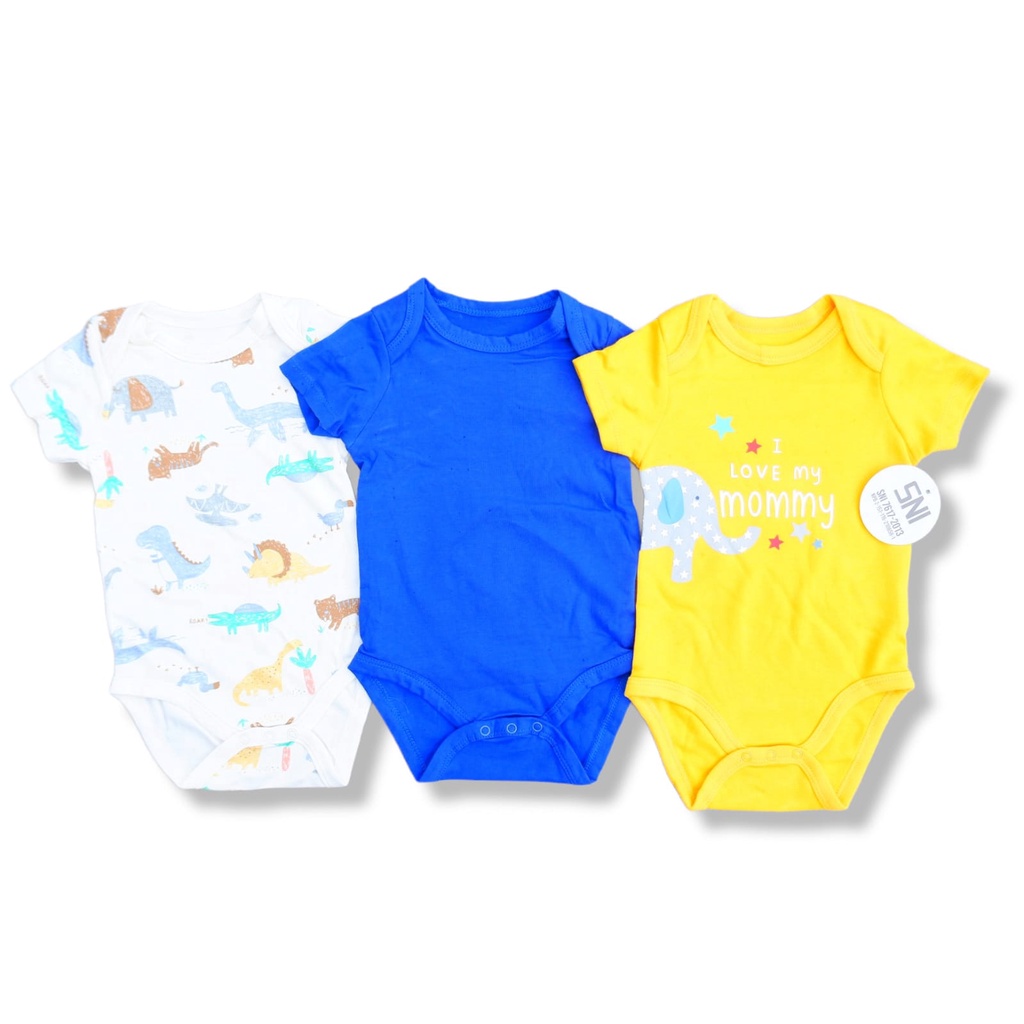 Paket Isi 3pcs Bodysuit Jumper Pendek Bayi Motif
