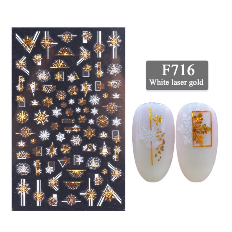 Stiker Kuku natal gold 3d Desain Snowflake Natal Warna Emas Untuk Dekorasi Nail Art