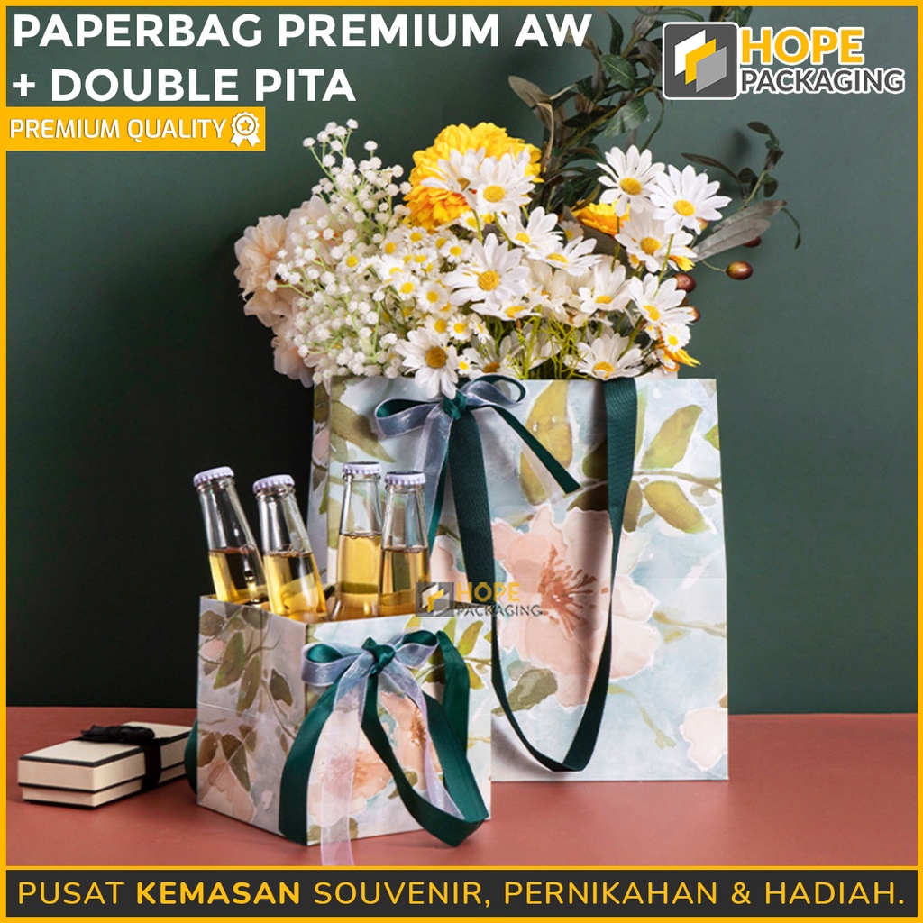 [ ISI 1 PCS ] Paperbag Premium AW + Double Pita / kotak Hadiah souvenir  Ulang tahun /  paper bag pita / tas hadiah romantis