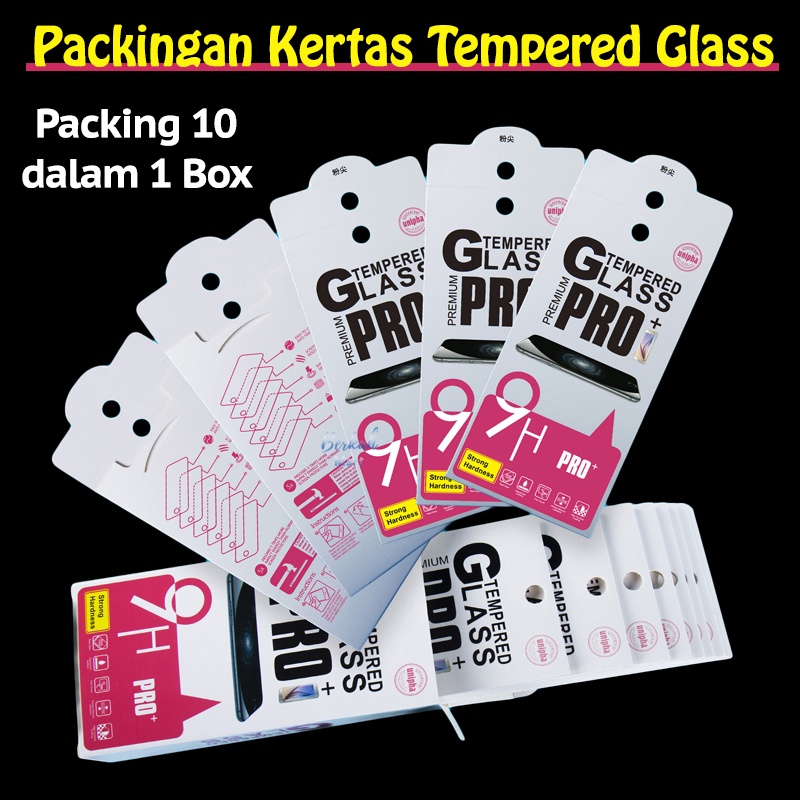 Packingan Tempered Glass New Paper Packaging 10 Dalam 1 Box Tempered Glass Screen Protector Packing Screenguard Antigores Kaca for 5D 6D 9D 11D Samsung Vivo Xiaomi Redmi Oppo Realme