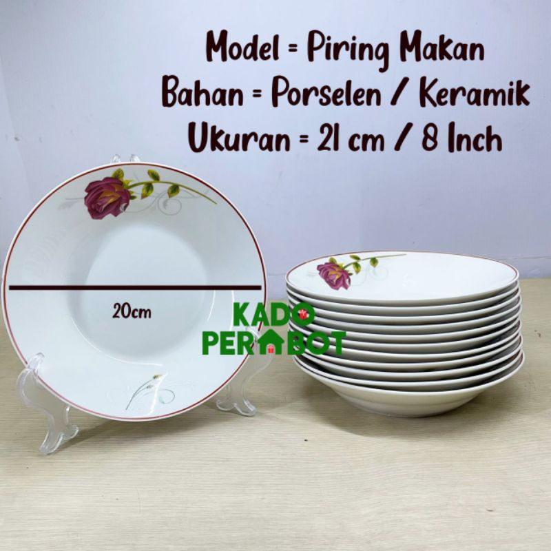 piring makan keramik - piring keramik motif bunga mawar - piring makan