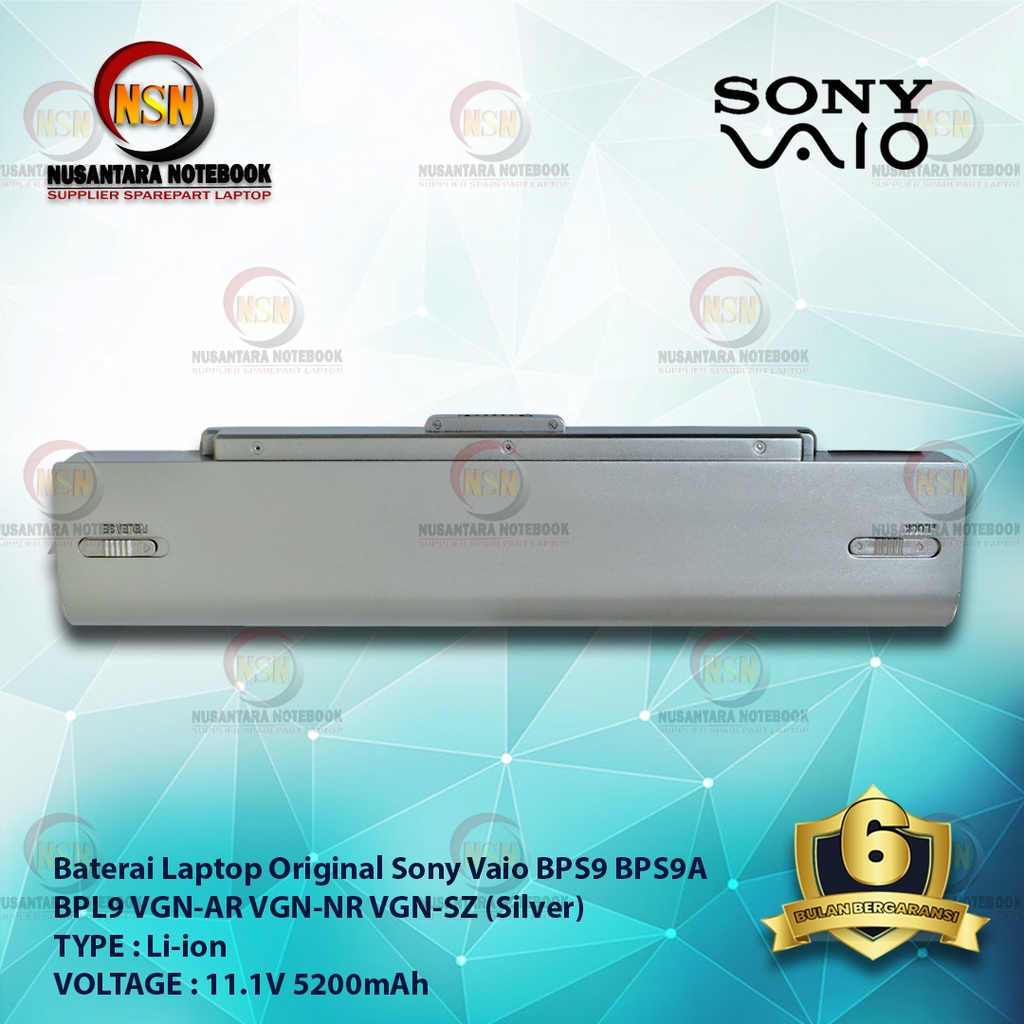 Baterai Laptop Original Sony Vaio BPS9 BPS9A BPL9 VGN-AR VGN-NR VGN-SZ Silver