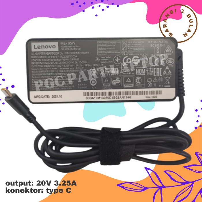 Adaptor Charger Laptop Lenovo ThinkPad T480 T480s T580 X280 USB TIPE C