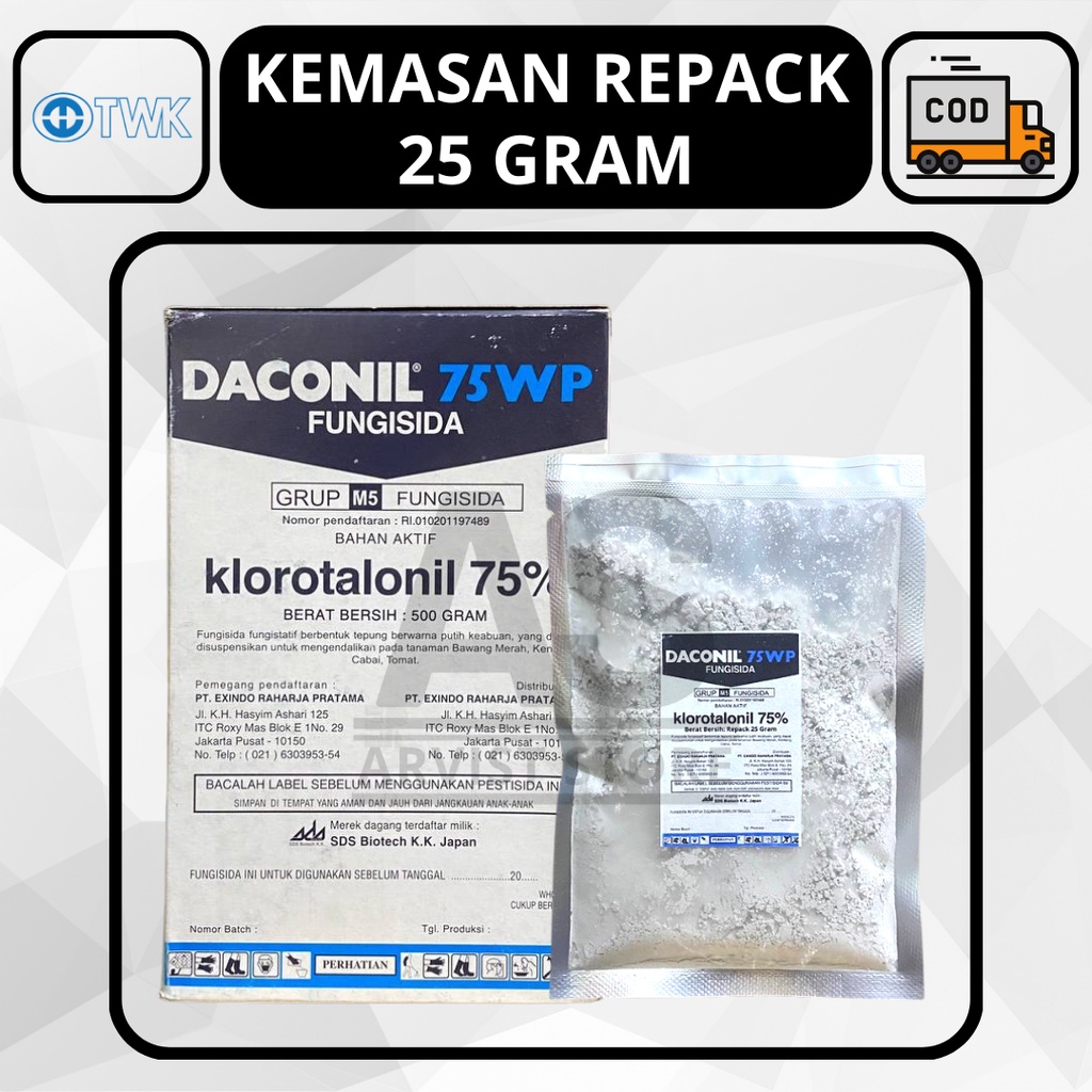 Fungisida DACONIL Pembasmi Jamur Tanaman Kemasan Repack 25 Gram Bahan Aktif Klorotalonil 75 %