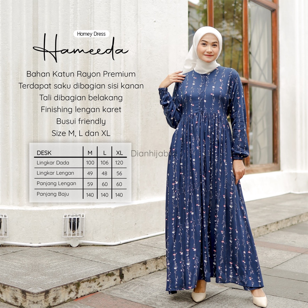 Gamis Dewasa Homey Dress Hameeda By Dianhijab.id - Bahan Rayon Viscose Premium Gamis Dewasa Luxury Gamis Pengajian Adem Nyaman Dipakai - Bisa COD