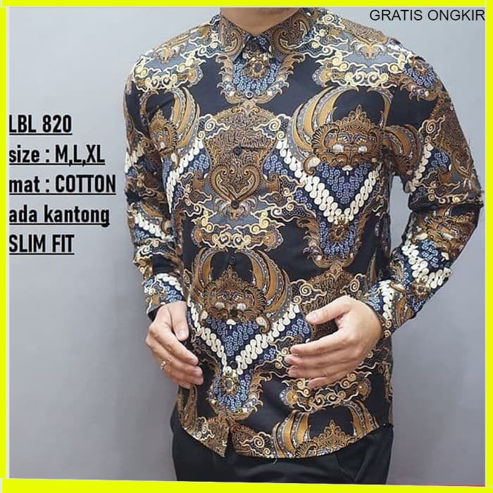 KEMEJA PRIA BATIK LENGAN PANJANG HEM BAHAN KATUN HALUS 40S LBL 820 BAJU MODERN MEWAH SLIMFIT SLIM FIT BY JAKARTA