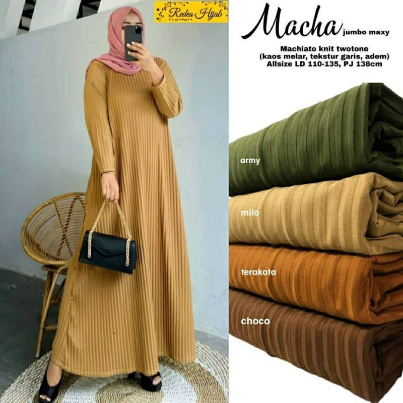 Macha Jumbo Maxy, GAMIS WANITA MUSLIM CANTIK JUMBO FIT XL-XXXXL LD 110-135 BAHAN KNIT TWOTONE TERMURAH OOTD