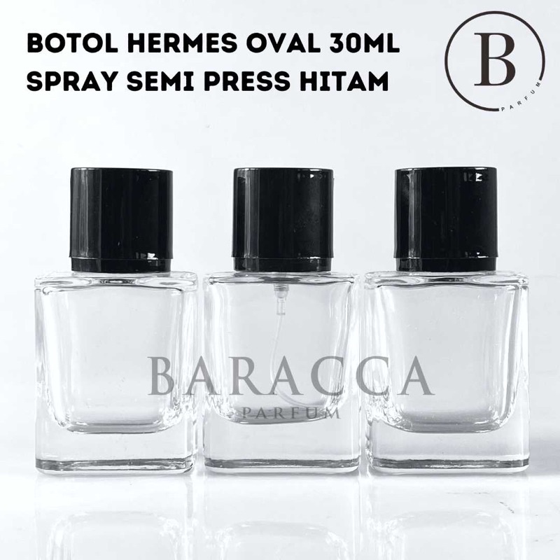 Botol Parfum Hermes 30ML Semi Press Tutup Oval Hitam - Botol Parfum Kosong Hermes - Botol Hermes 30ML
