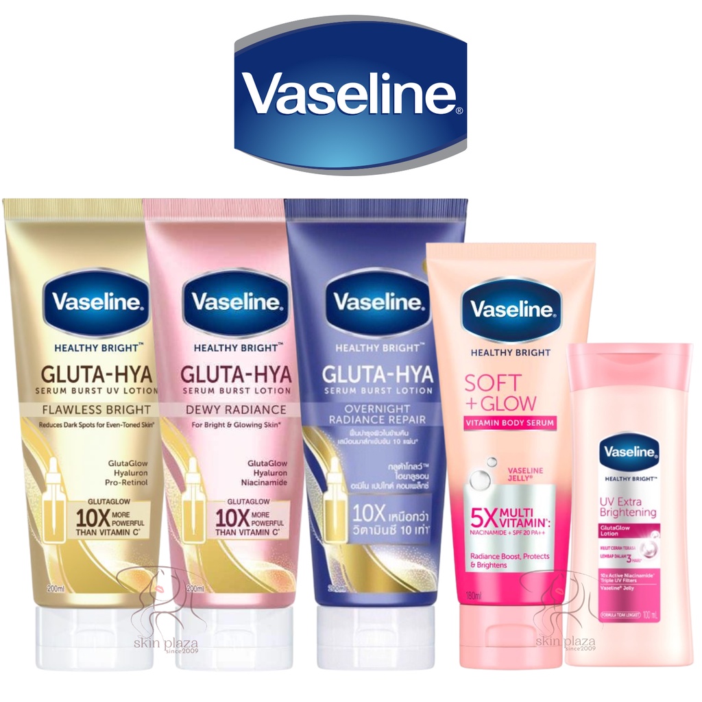 Vaseline Hand Body Lotion Series Healthy Bright​ Gluta-Hya Serum Burst UV Flawless Bright Gold Dewy Radiance Pink 5X Multi Vitamin Soft Glow Extra Brightening Vaselin BPOM