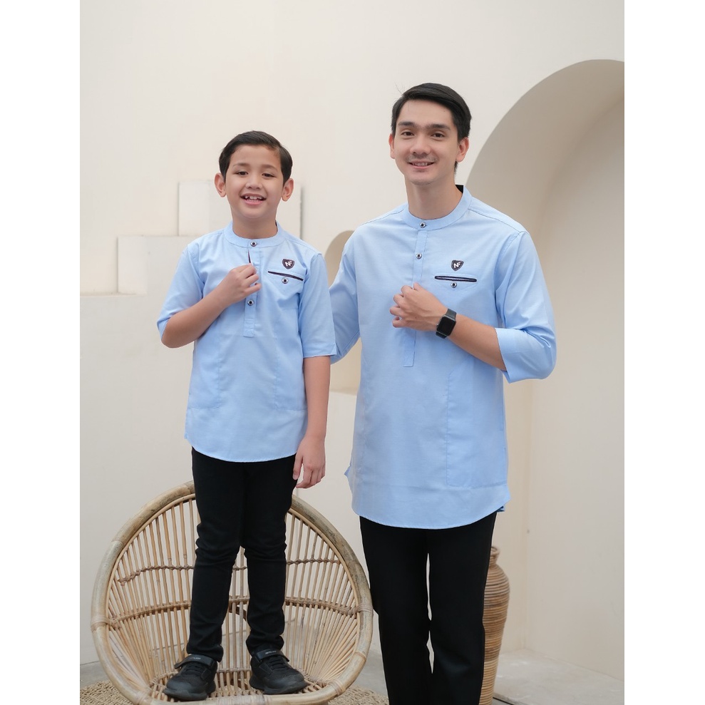 Kurta couple Ayah dan anak 2-12 tahun Biru Langit/ Baju koko original Nayfar