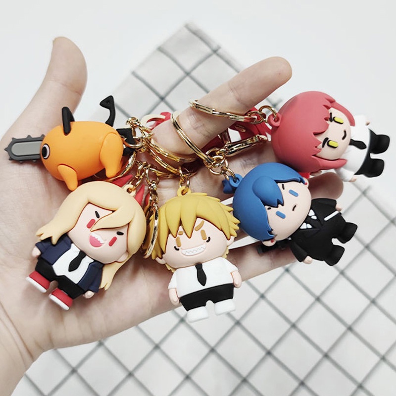 Anime Chainsaw Man Gantungan Kunci Wanita Lucu Kartun Silicone Keyrings Denji Pochita Boneka Liontin Kunci