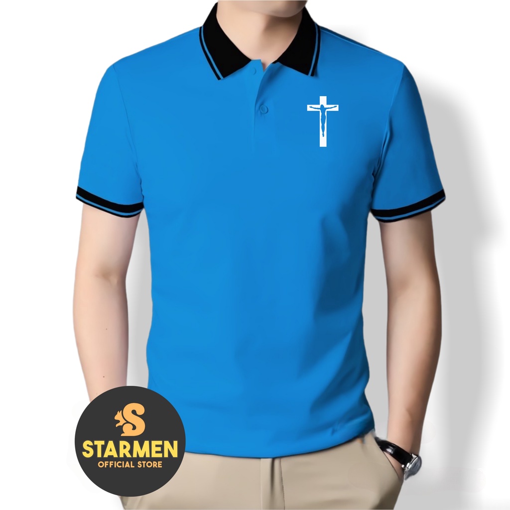 Kaos Polo Atasan Tshirt Pria Kerah Wangki Big List Logo SALIB JESUS