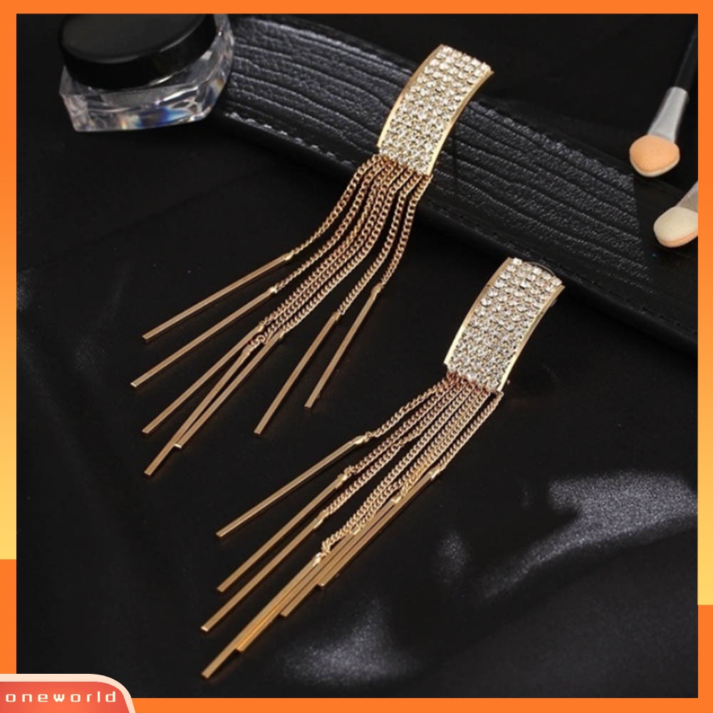 [WONE] Wanita Fashion Berlian Imitasi Rumbai Panjang Menjuntai Eardrop Stud Earrings Perhiasan Hadiah
