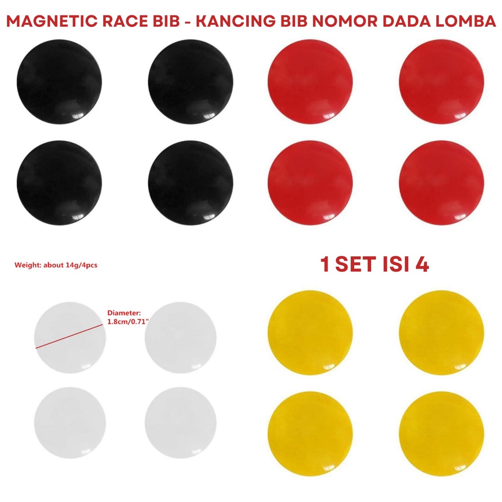 Magnetic Race BIB - Kancing BIB nomor dada Lomba Lari (1 set isi 4)