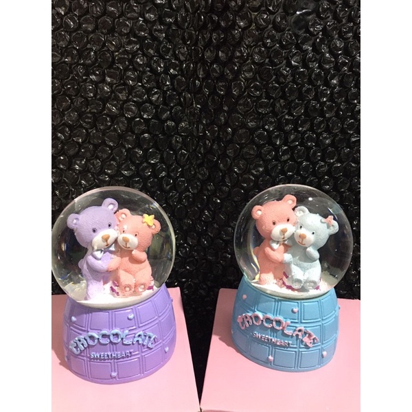 bola kristal salju lampu snowball  kado dgn karakter Twin bear