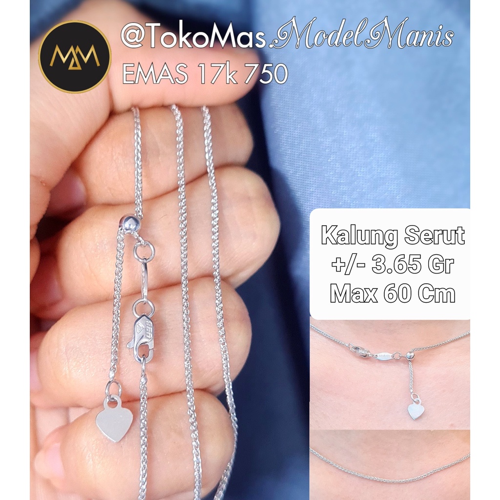 Kalung serut victory emas putih 750 kadar 17k