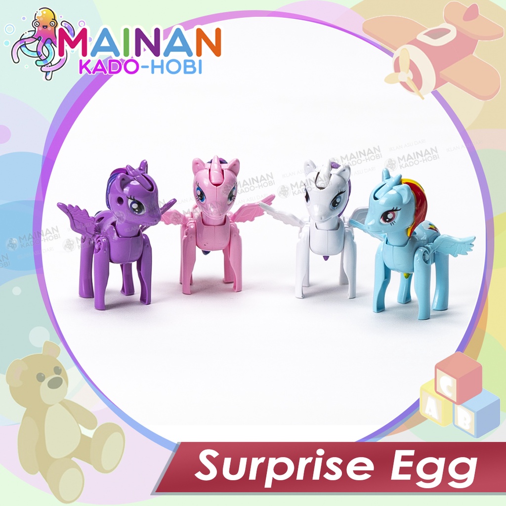 MAINAN ANAK DEFORMATION EGG TRANSFORMASI TELUR SURPRISE EGG UNICORN KUDA PONI