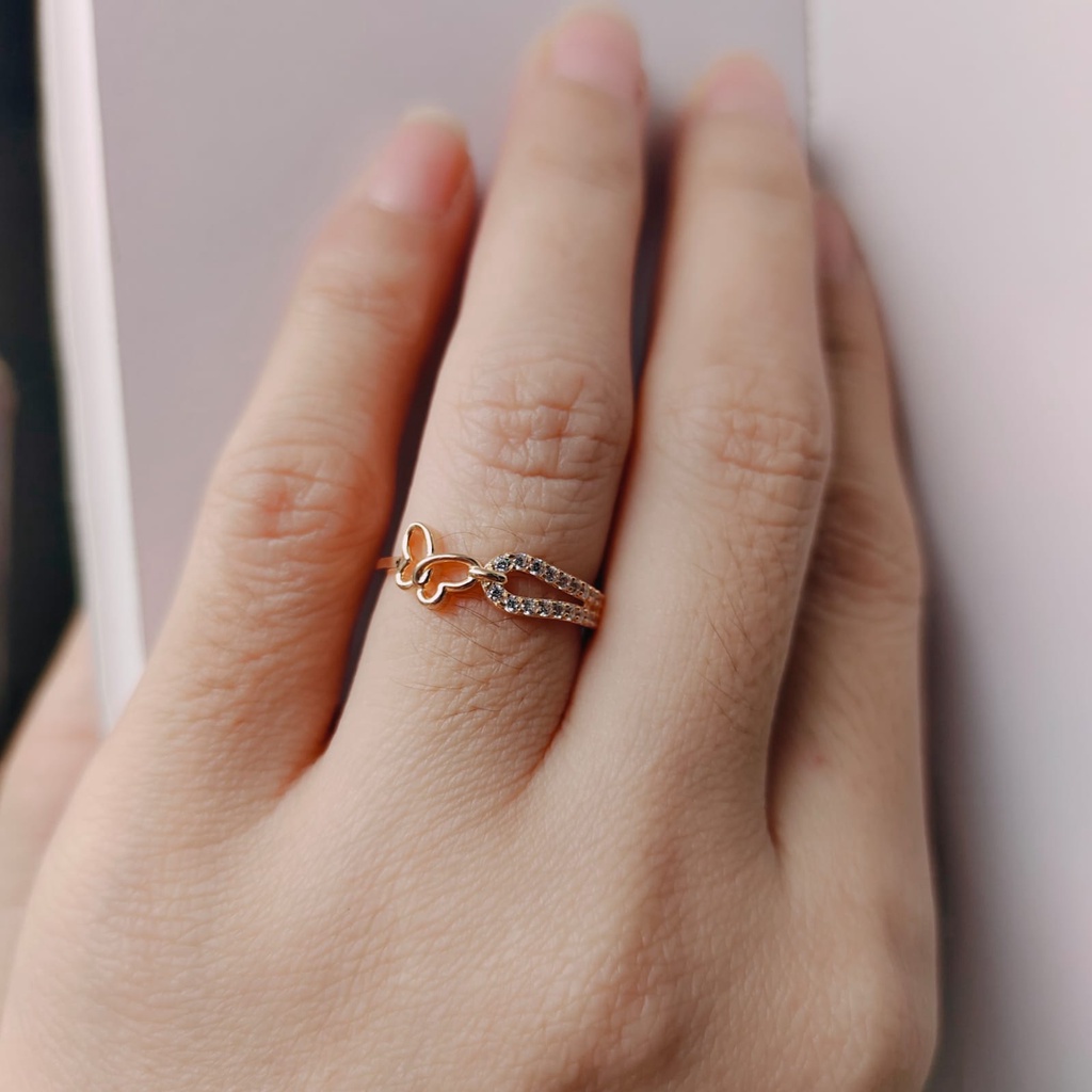 cincin model kupu kupu permata mewah emas asli