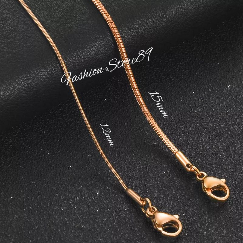 Kalung Rosegold Titanium Bulat Kotak Pipih Gepeng Fashion Wanita 45cm 50cm 60cm Antikarat