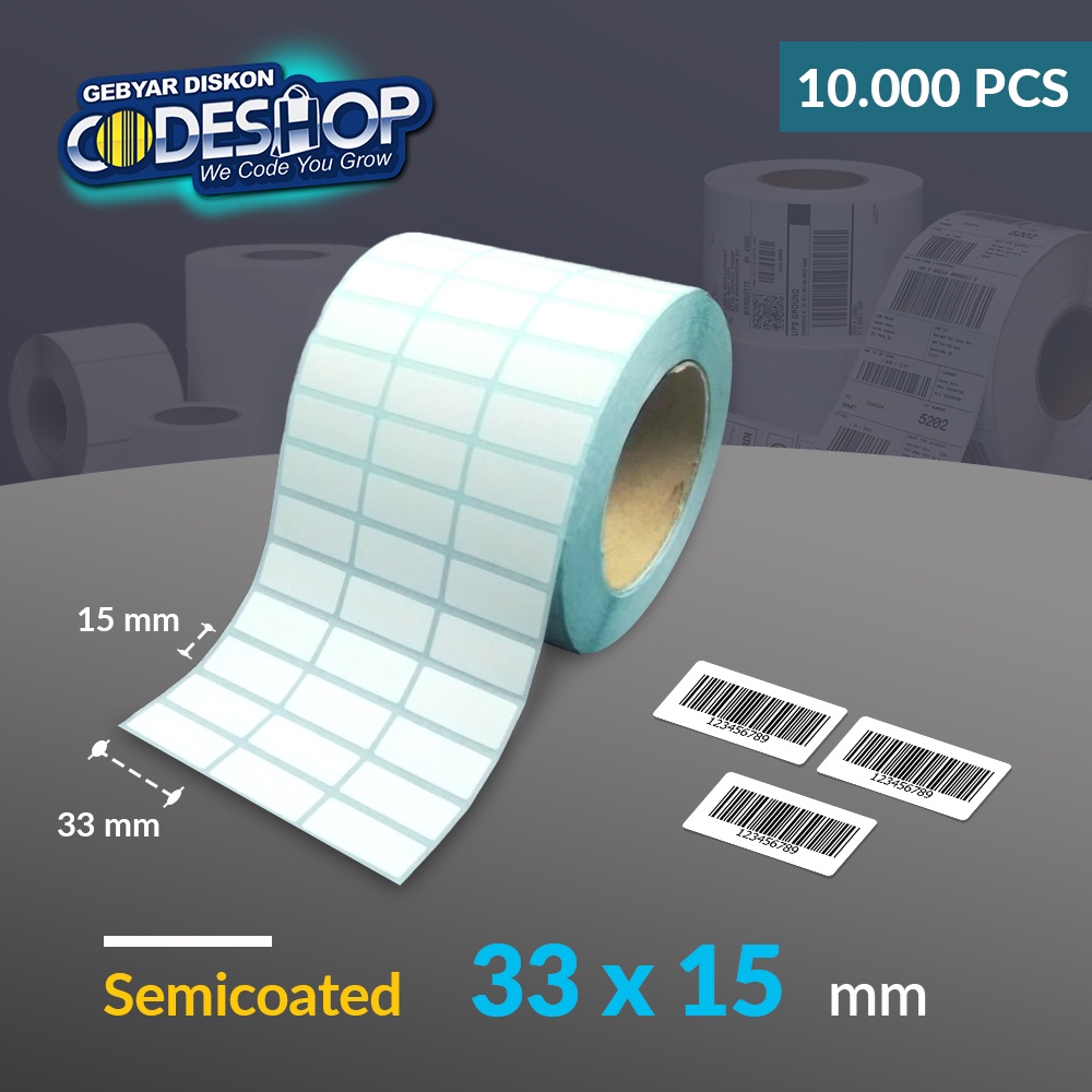 

Codeshop Label Stiker Semicoated 33x15 / 33 x 15 mm / 33x15mm 3 Line Core 3 Inch isi 10.000 Pcs