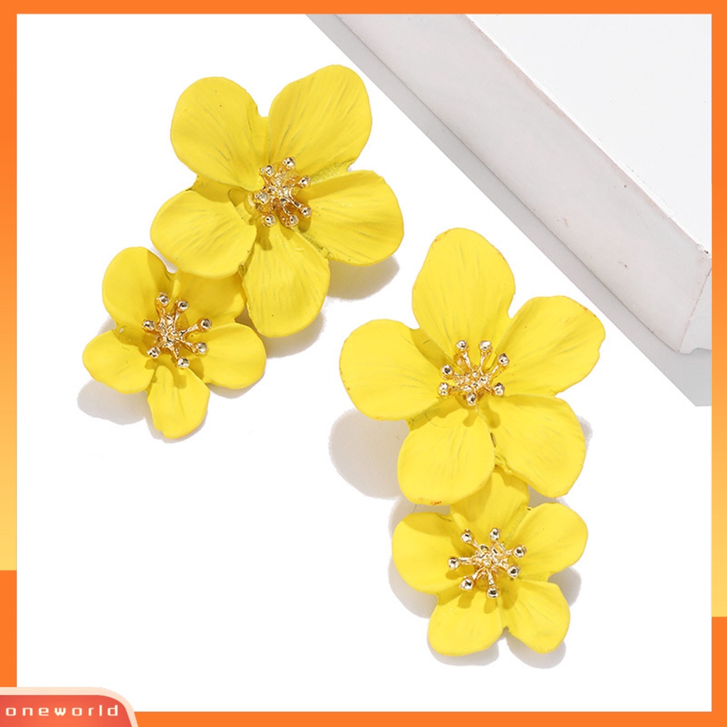 [WONE] 1pasang Ear Studs Trendy Tidak Alergi Indah Elegan Double Layer Desain Bunga Anting Wanita Untuk Pesta