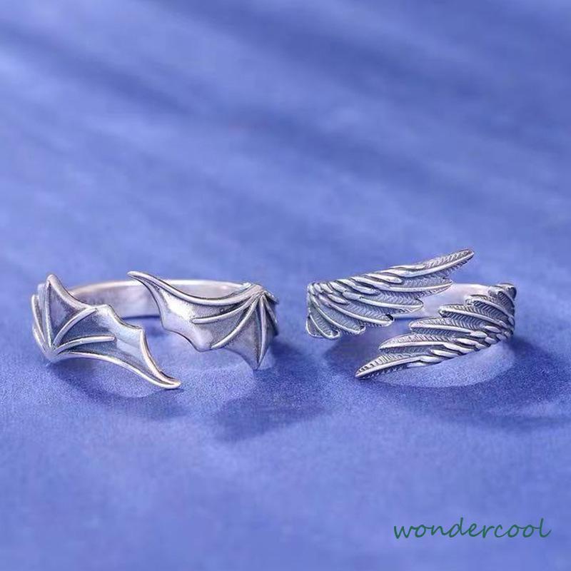 Cincin Model Terbuka Desain Sayap Malaikat Demons Gaya Vintage Untuk Pasangan Pria Dan Wanita -Won